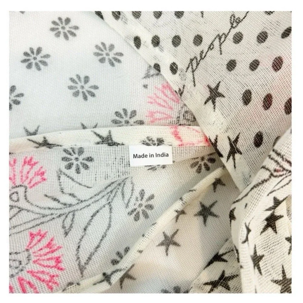 Free People Pink Floral Star Gauze Tote‎ Bag Boho Slouchy Everyday Market Hobo